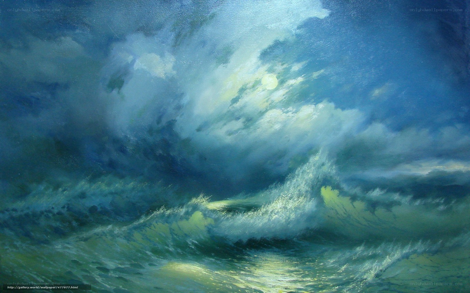 Stormy sea under moonlight