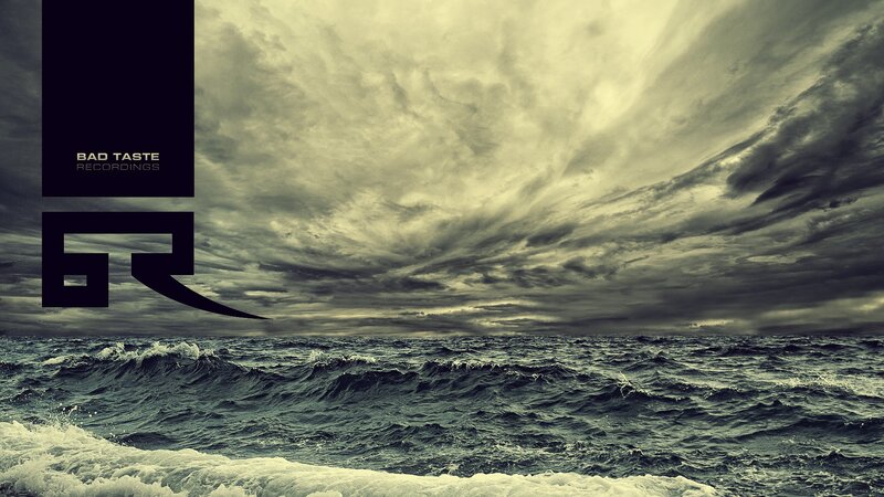 Stormy sea with Bad Taste Records logo
