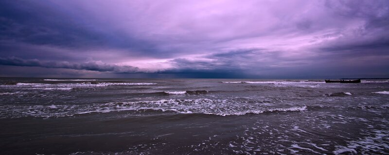 Stormy Sea with Boat — Purple