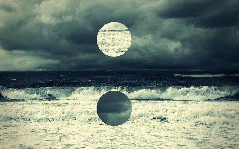 Stormy sea with circular overlays