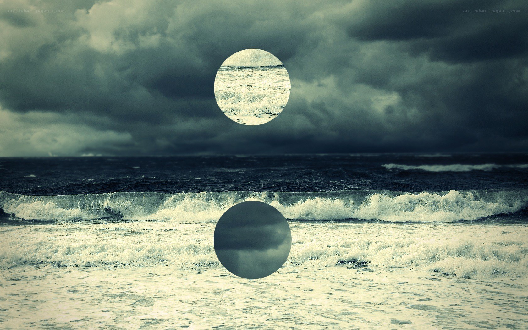 Stormy sea with circular overlays