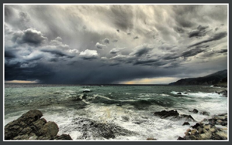 Stormy sea with dark clouds