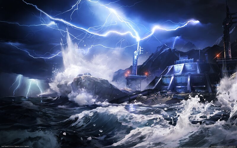 Stormy Sea with Facility