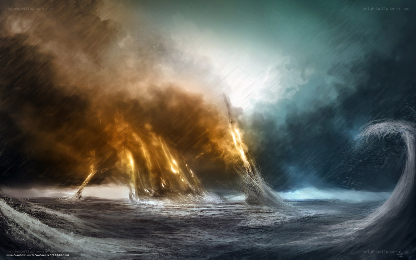 Stormy sea with golden light