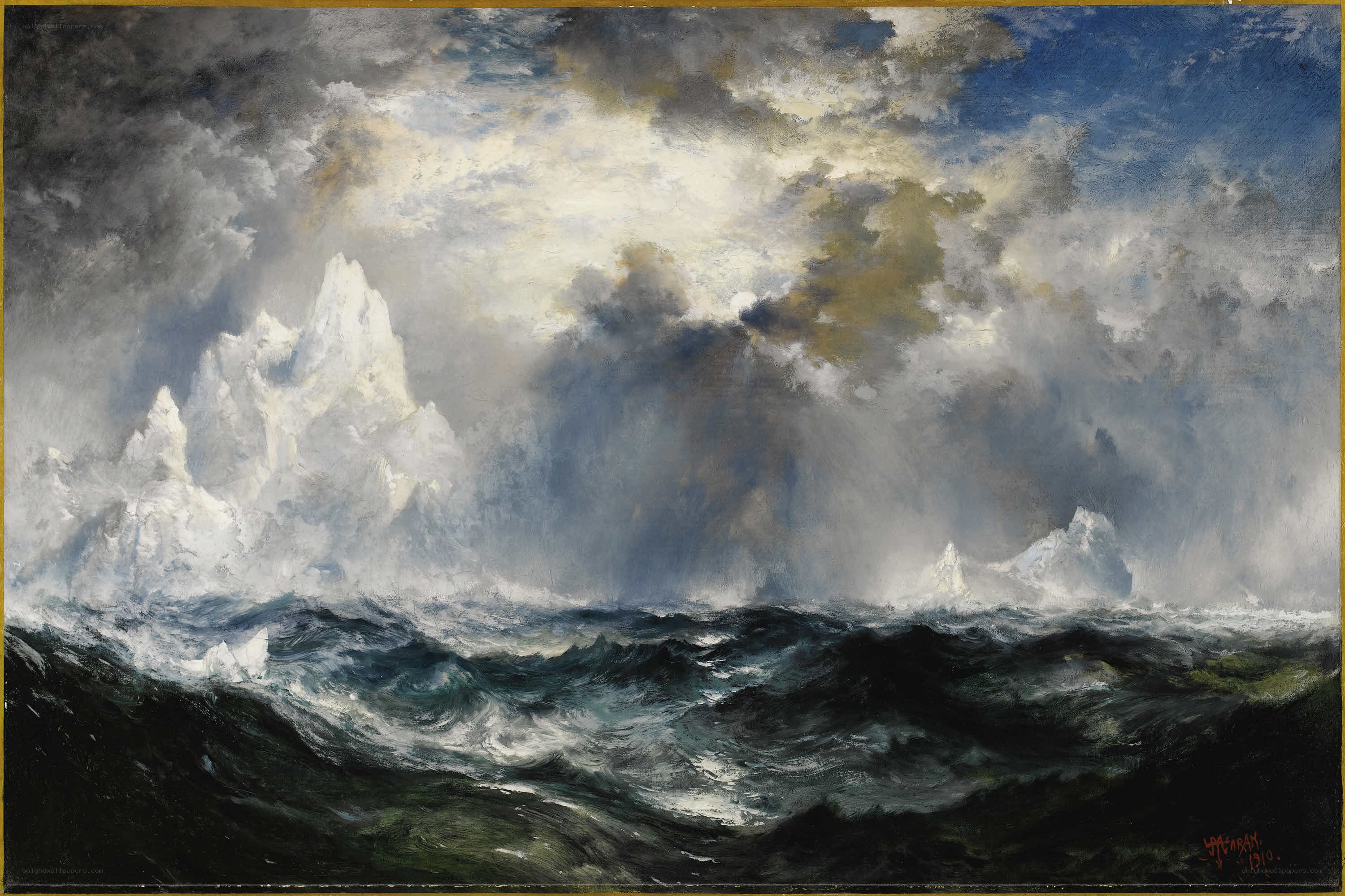 Stormy Sea with Icebergs