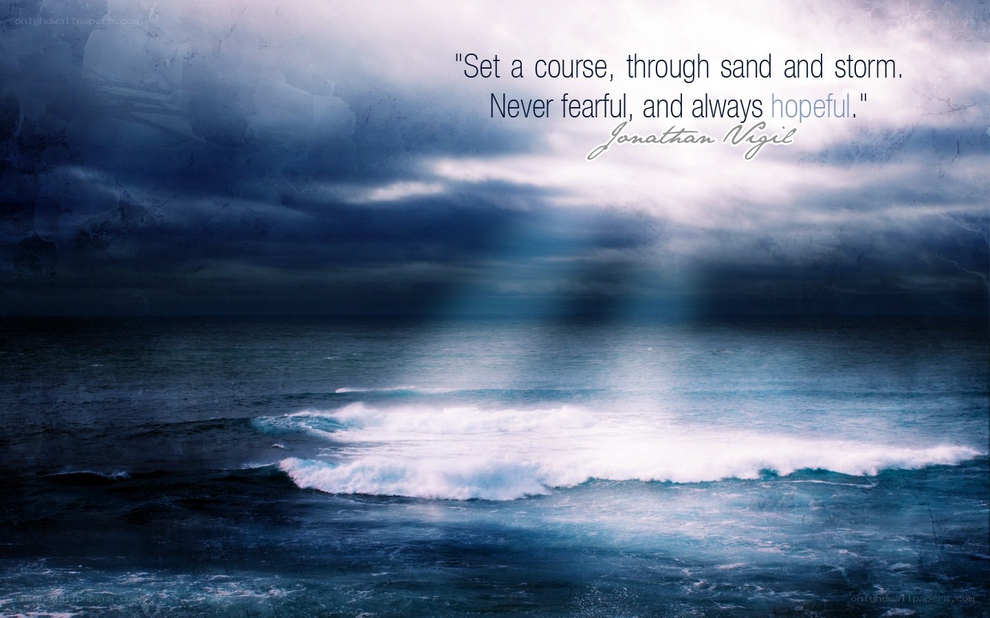 Stormy sea with inspirational quote
