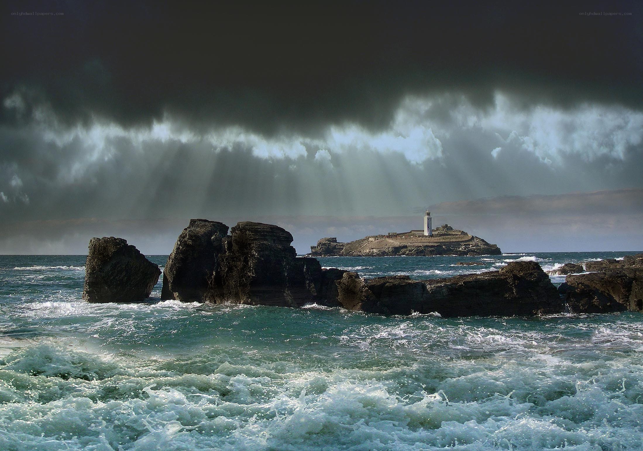 Stormy sea with lighthouse