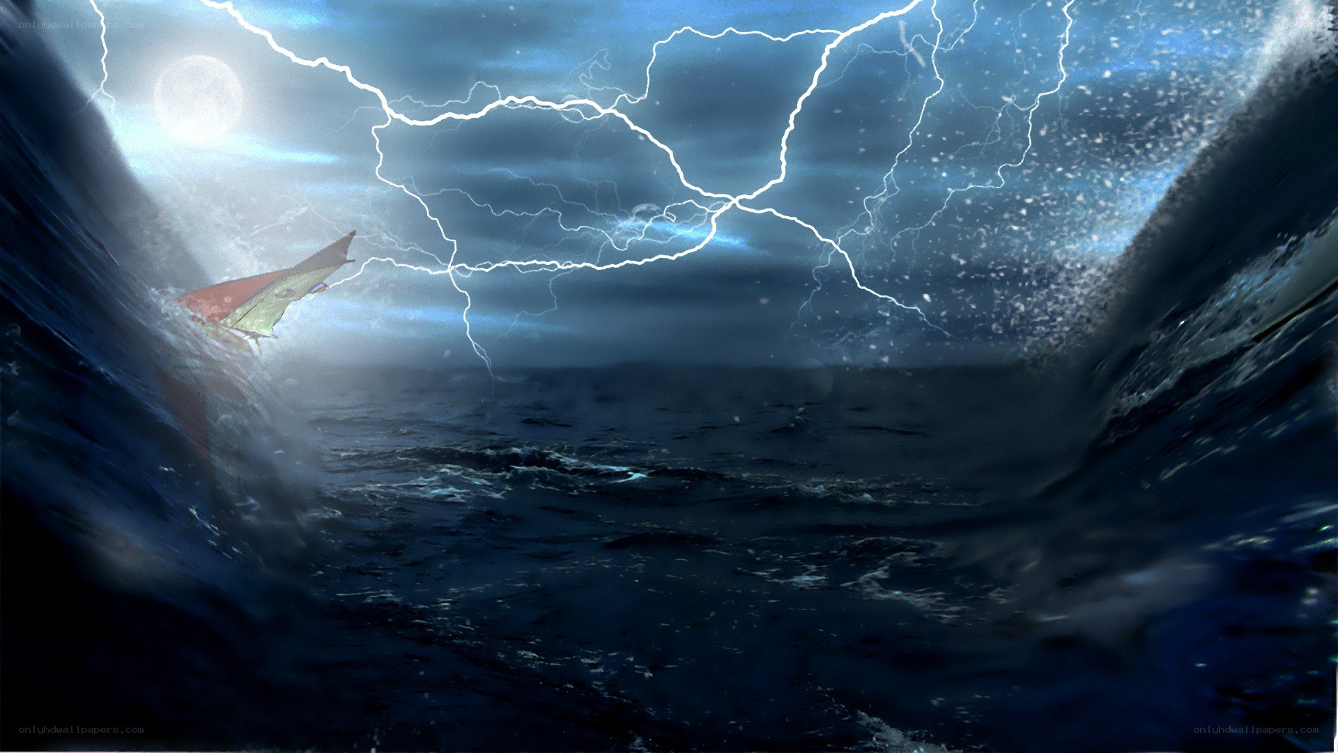 Stormy sea with lightning