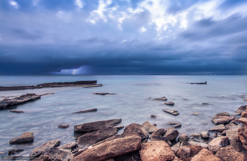 Stormy Sea with Rocks — Blue