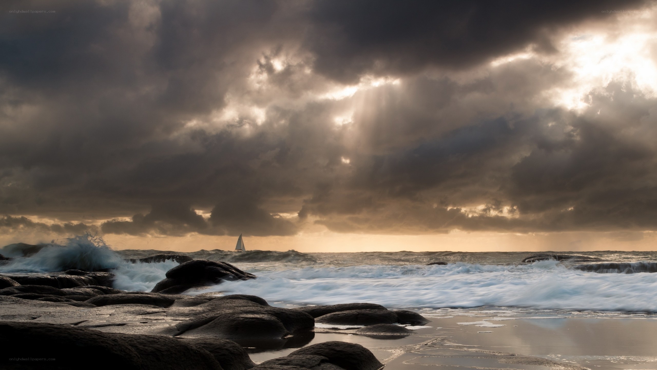 Stormy sea with sailboat