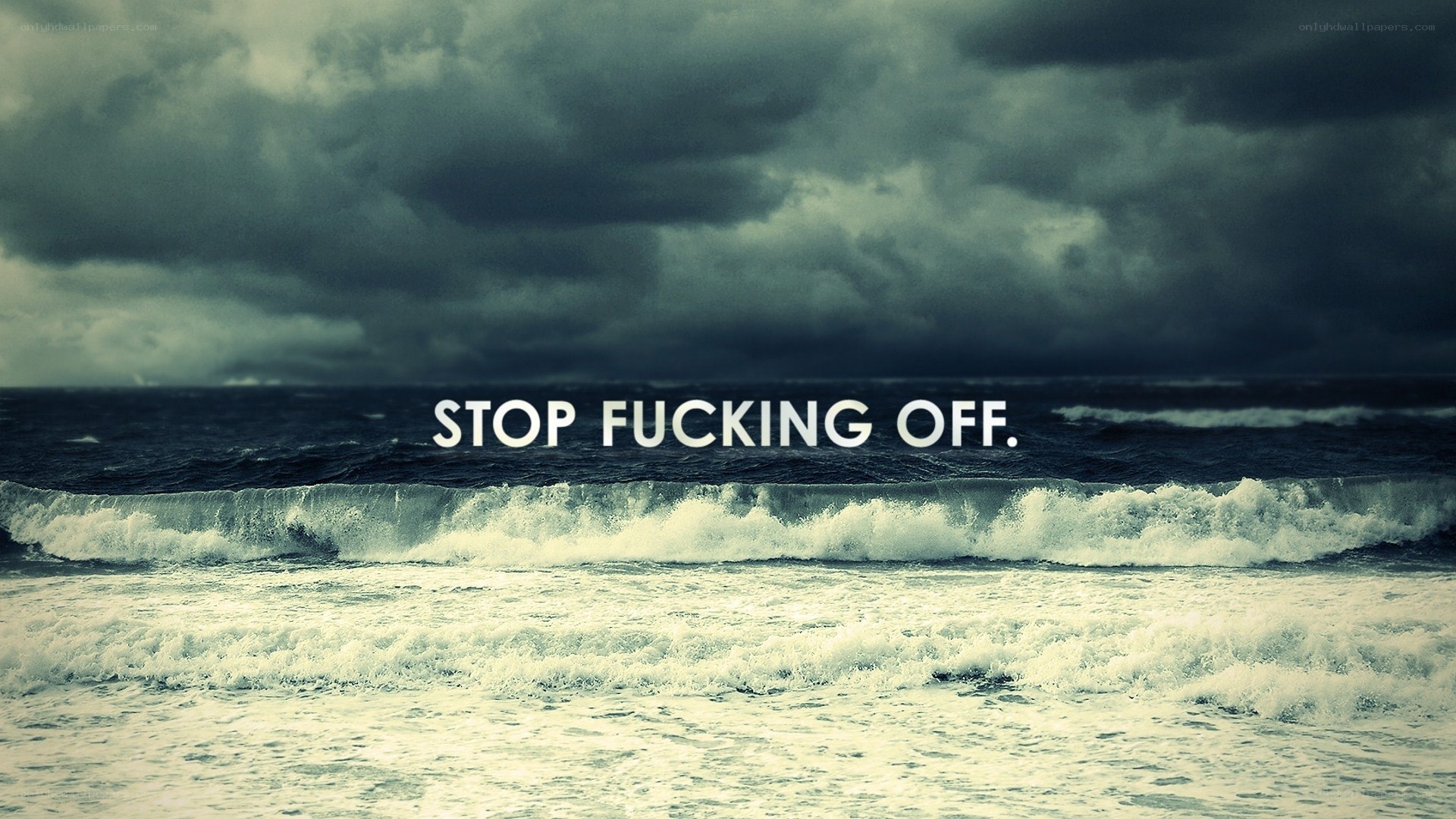 stormy sea with text