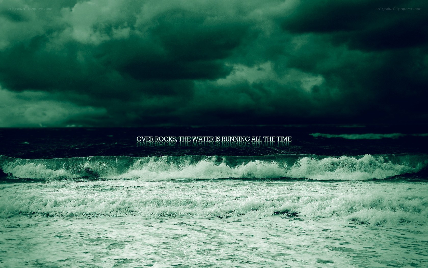 stormy sea with text