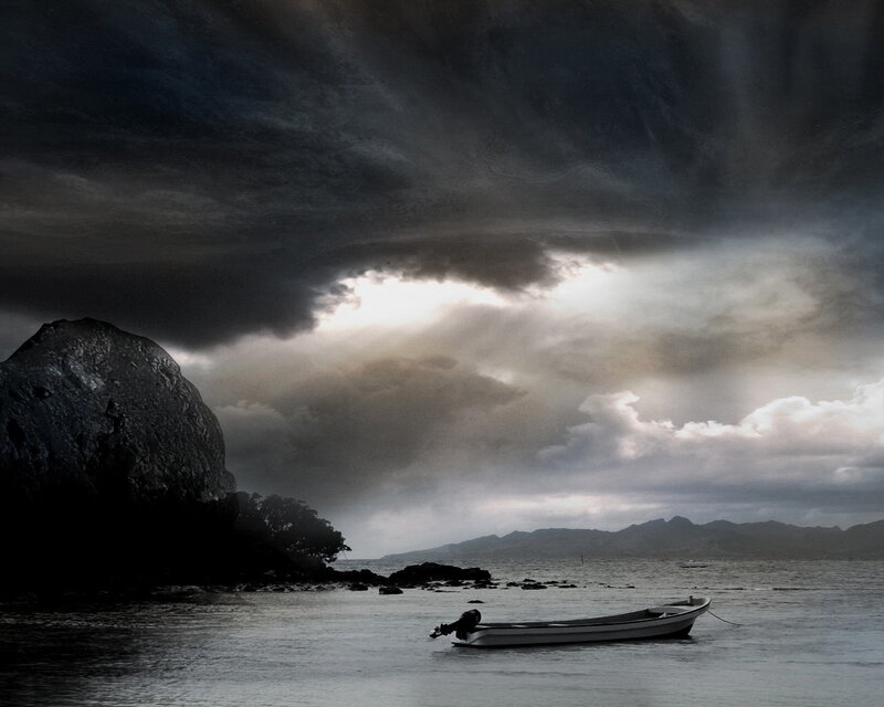 Stormy seascape with boat