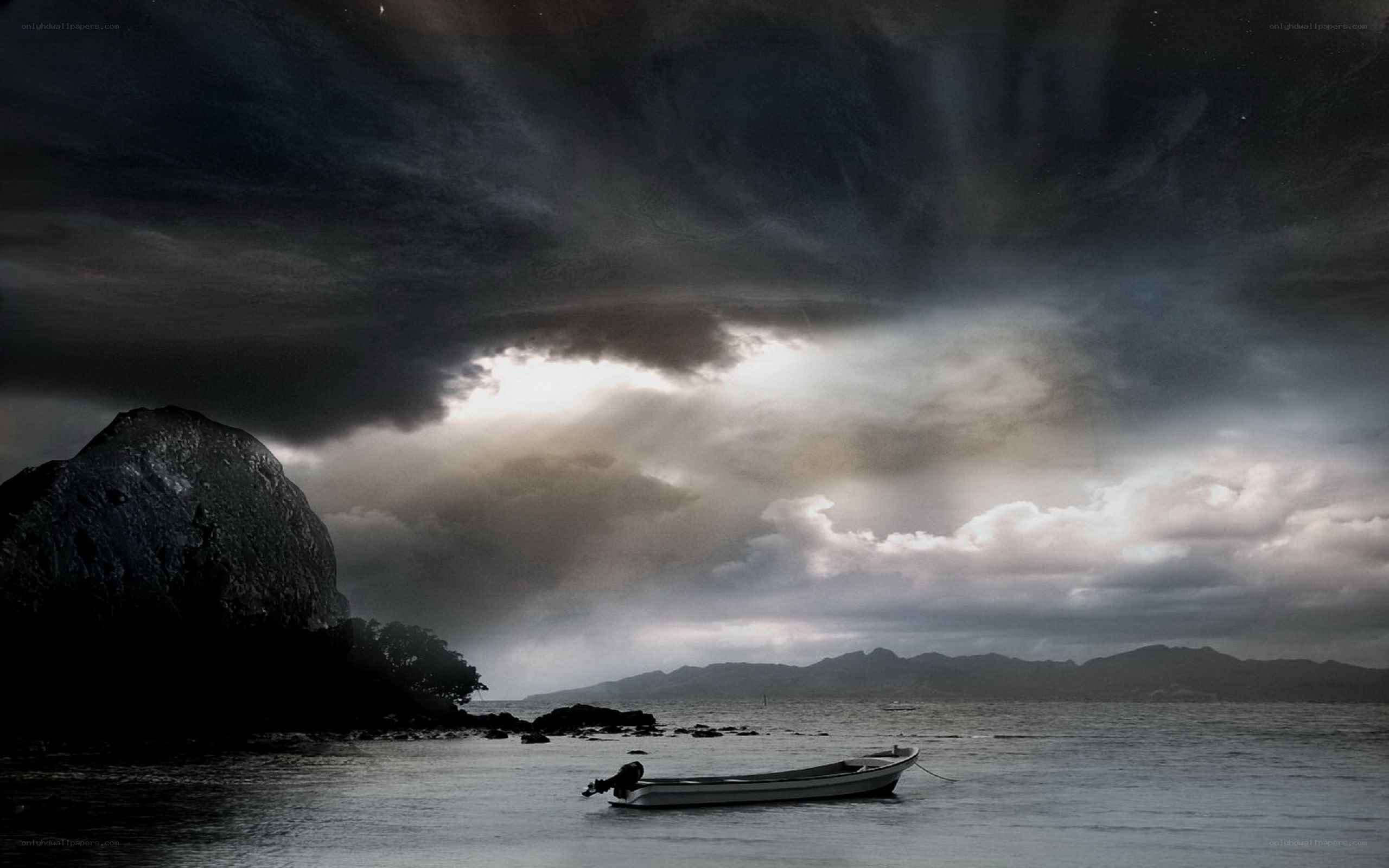 Stormy seascape with boat