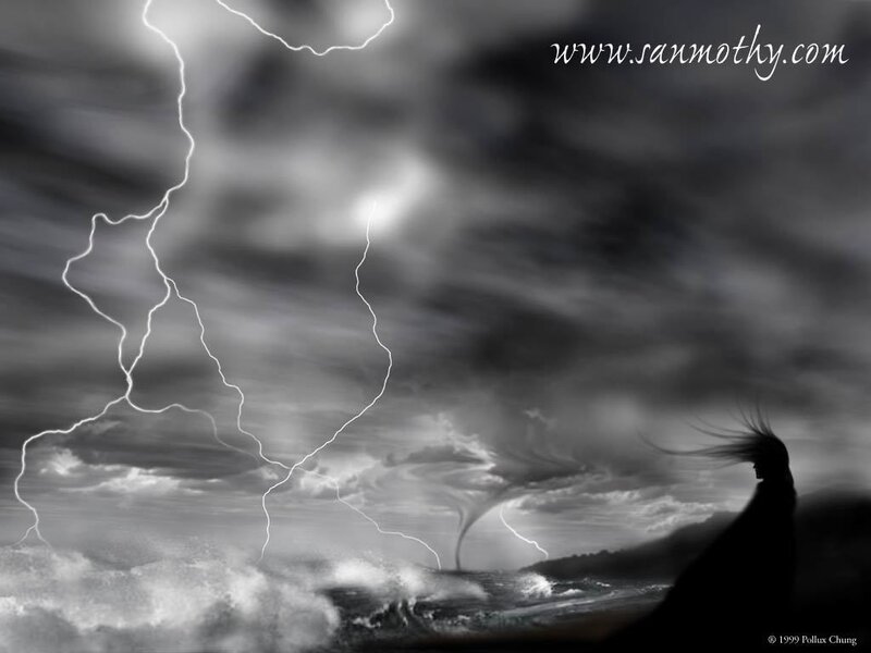 Stormy seascape with lightning