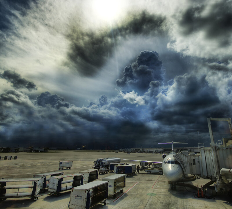 Stormy sky at airport tarmac
