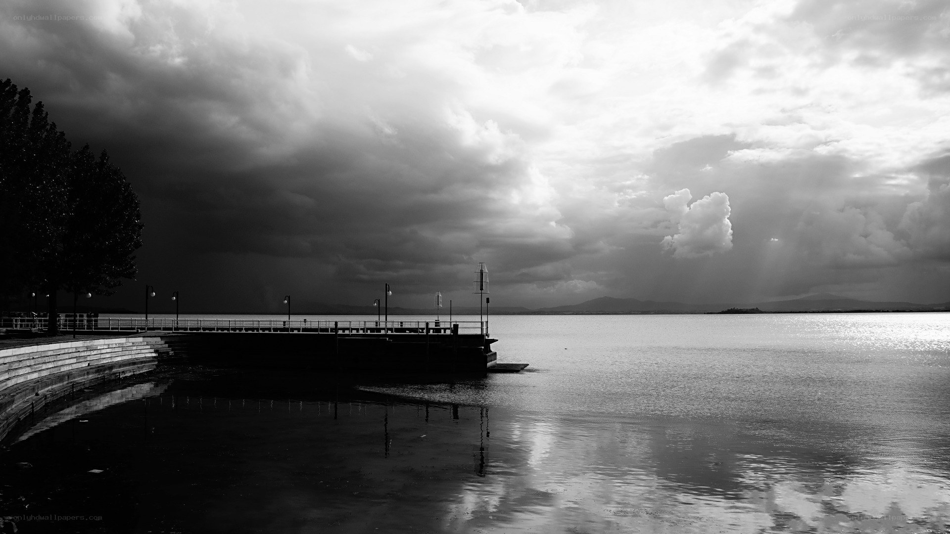 Stormy sky over a calm lake