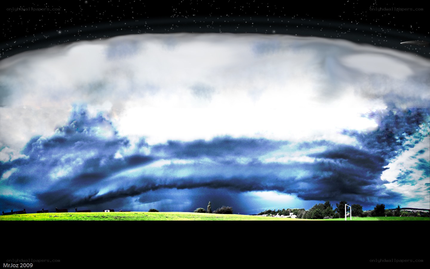 Stormy sky over a field