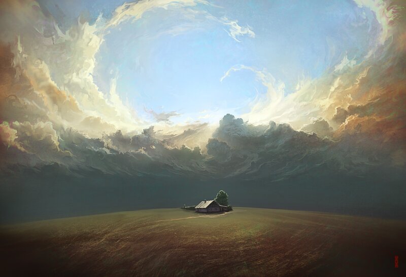 Stormy sky over a lone house