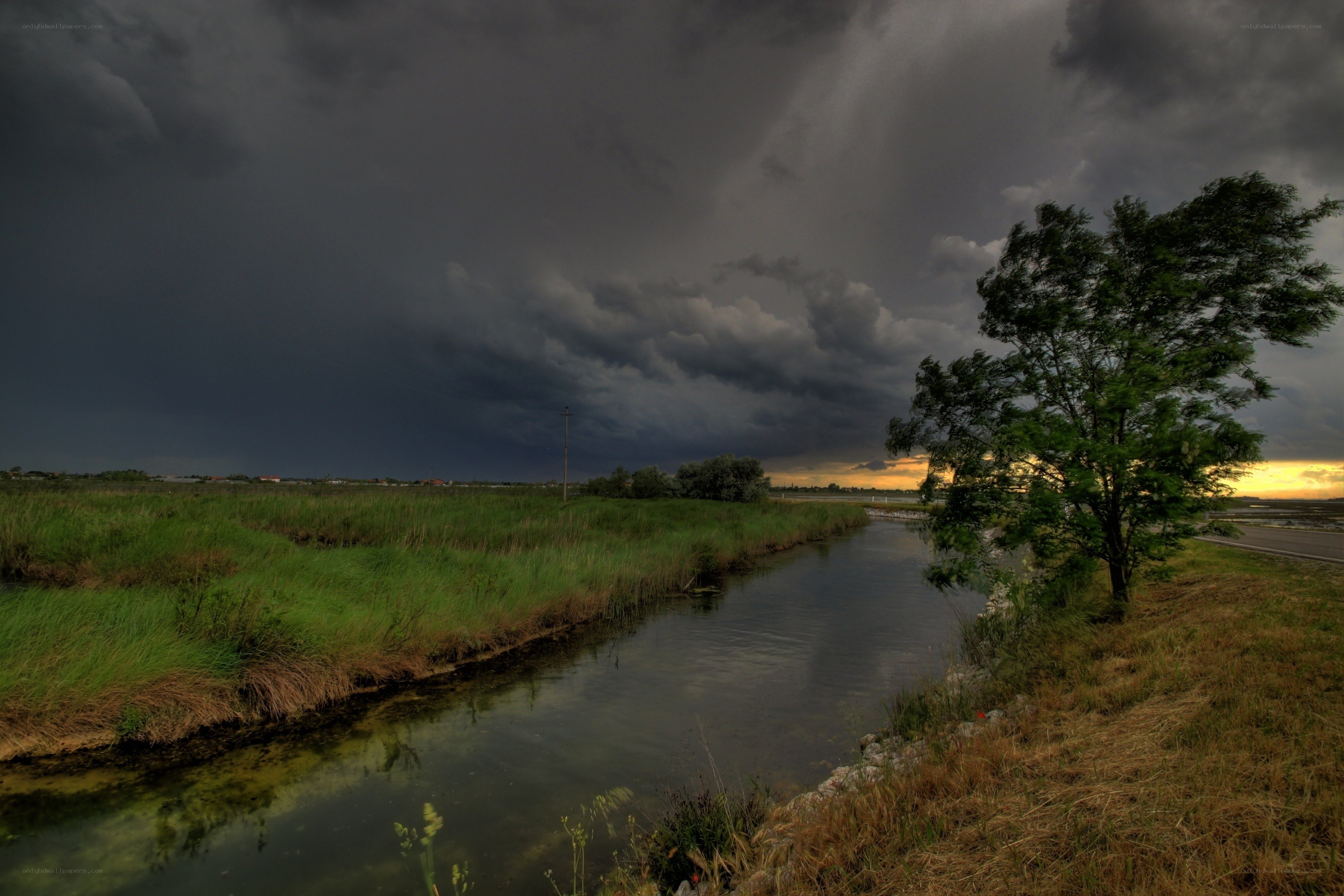 Stormy sky over a river