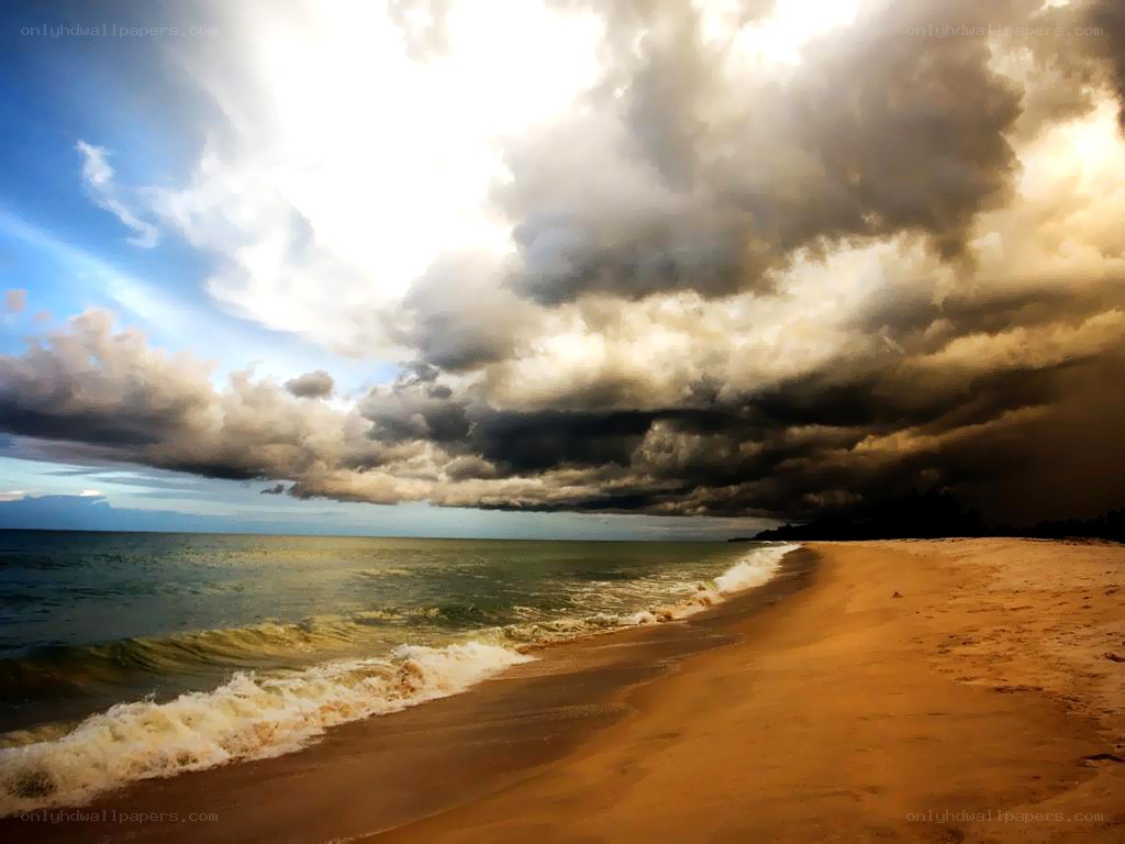 Stormy sky over a sandy beach