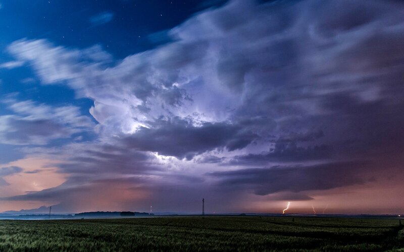 Stormy Sky over Field — Blue
