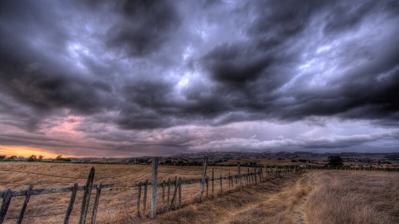 Stormy Sky over Field — Gray, Dramatic, Sunset