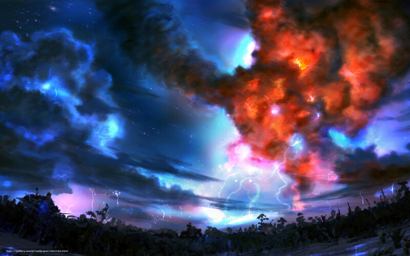 Stormy Sky over Forest — Blue