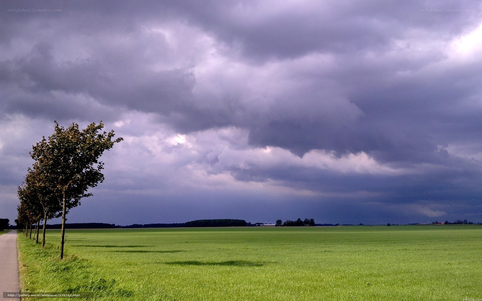 Stormy sky over green field