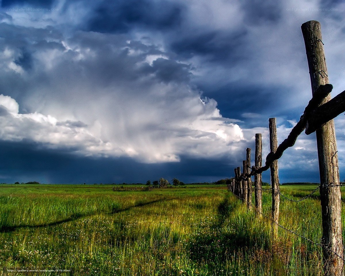 Stormy sky over green field