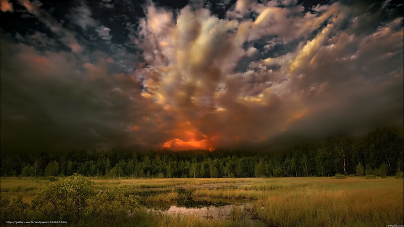 Stormy Sky over Marsh — Orange, Dramatic, Sunset