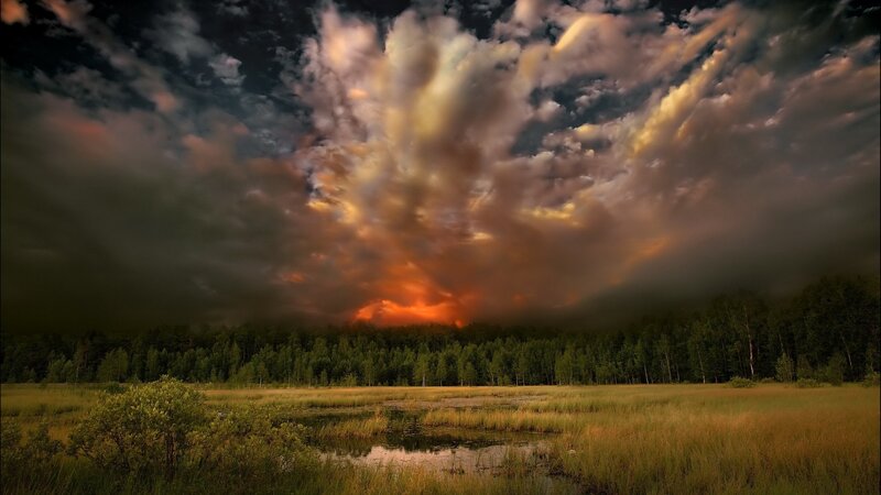 Stormy Sky over Marsh — Orange, Dramatic