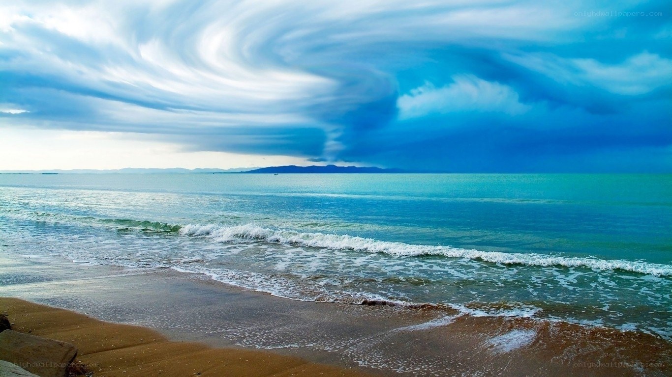 Stormy sky over ocean beach