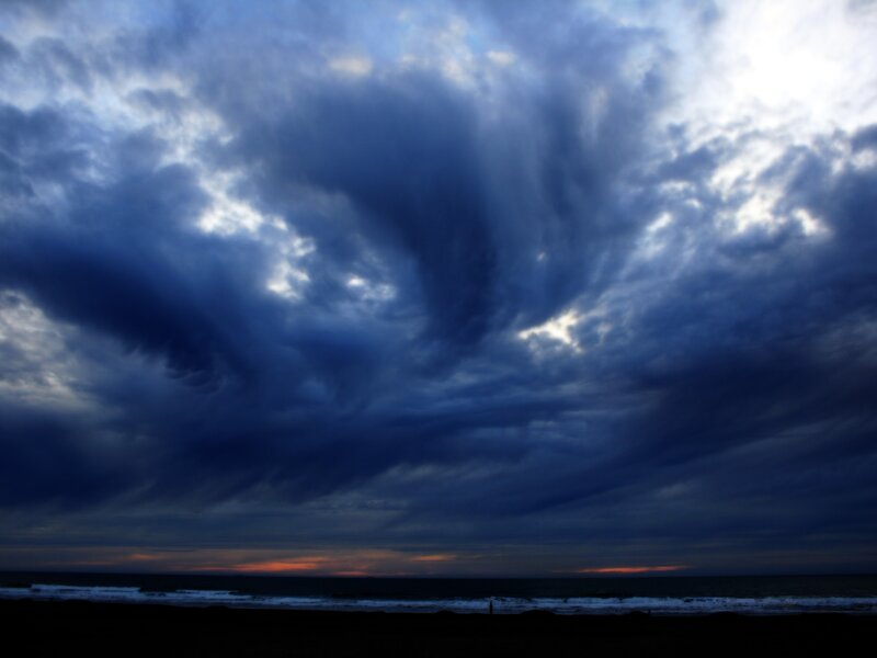 Stormy Sky over Ocean — Blue, Dramatic, Sunset, Photograph, Beach