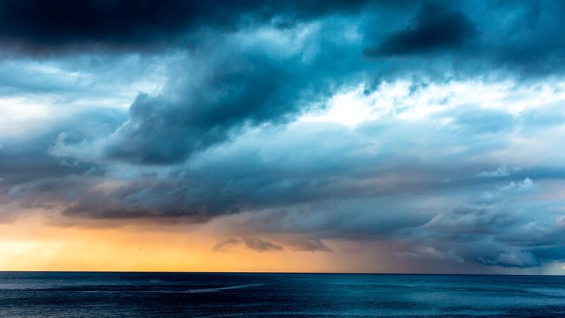 Stormy Sky over Ocean — Blue, Dramatic, Sunset, Photograph, Clouds