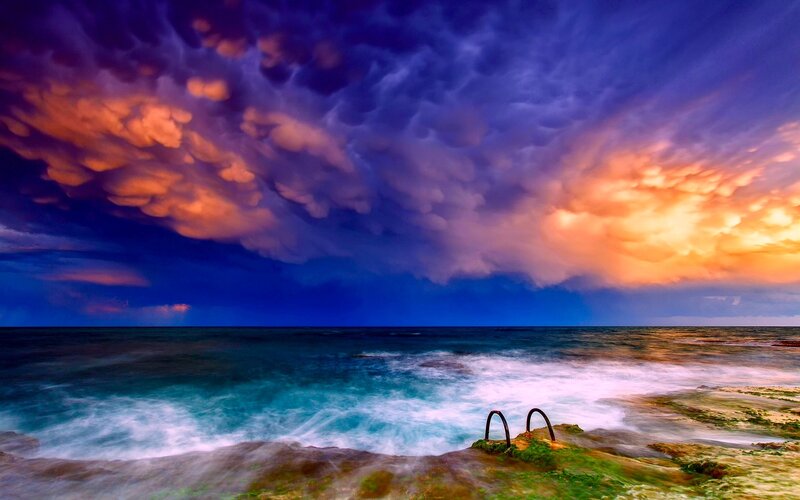 Stormy Sky over Ocean — Blue, Dramatic, Sunset, Photograph