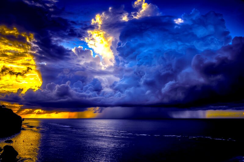 Stormy Sky over Ocean — Blue, Dramatic, Sunset