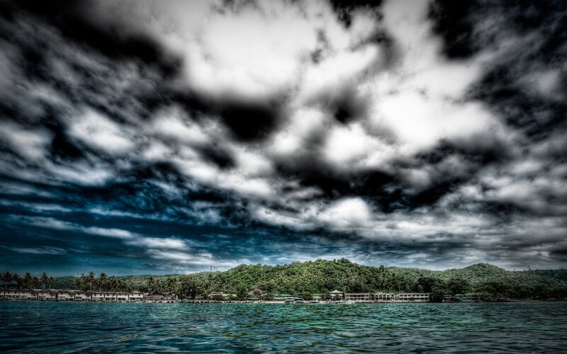 Stormy sky over tropical island