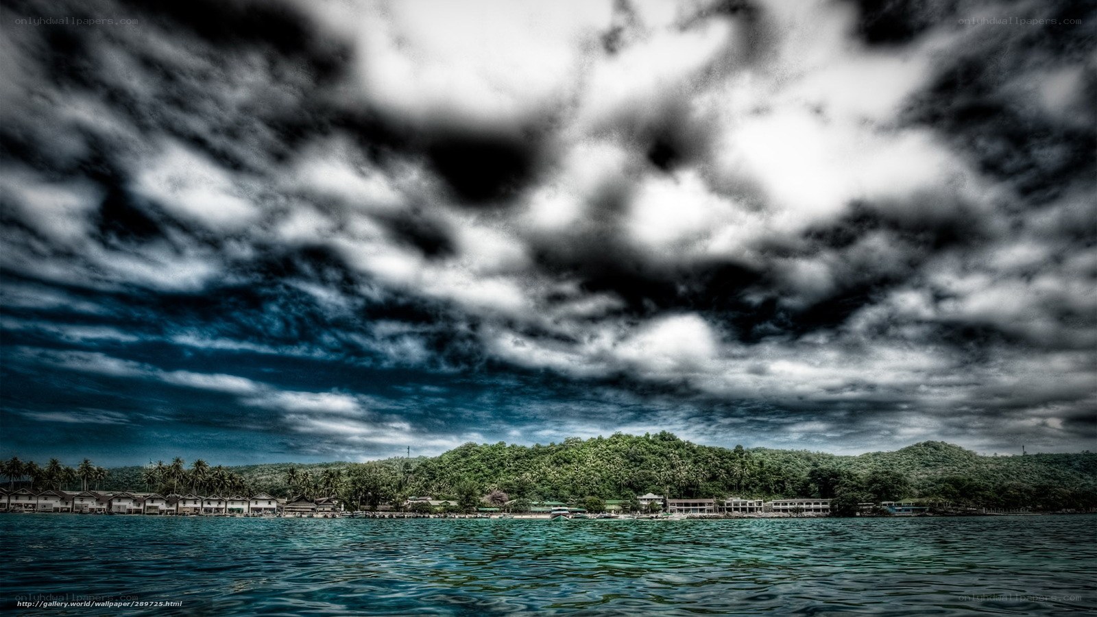 Stormy sky over tropical island