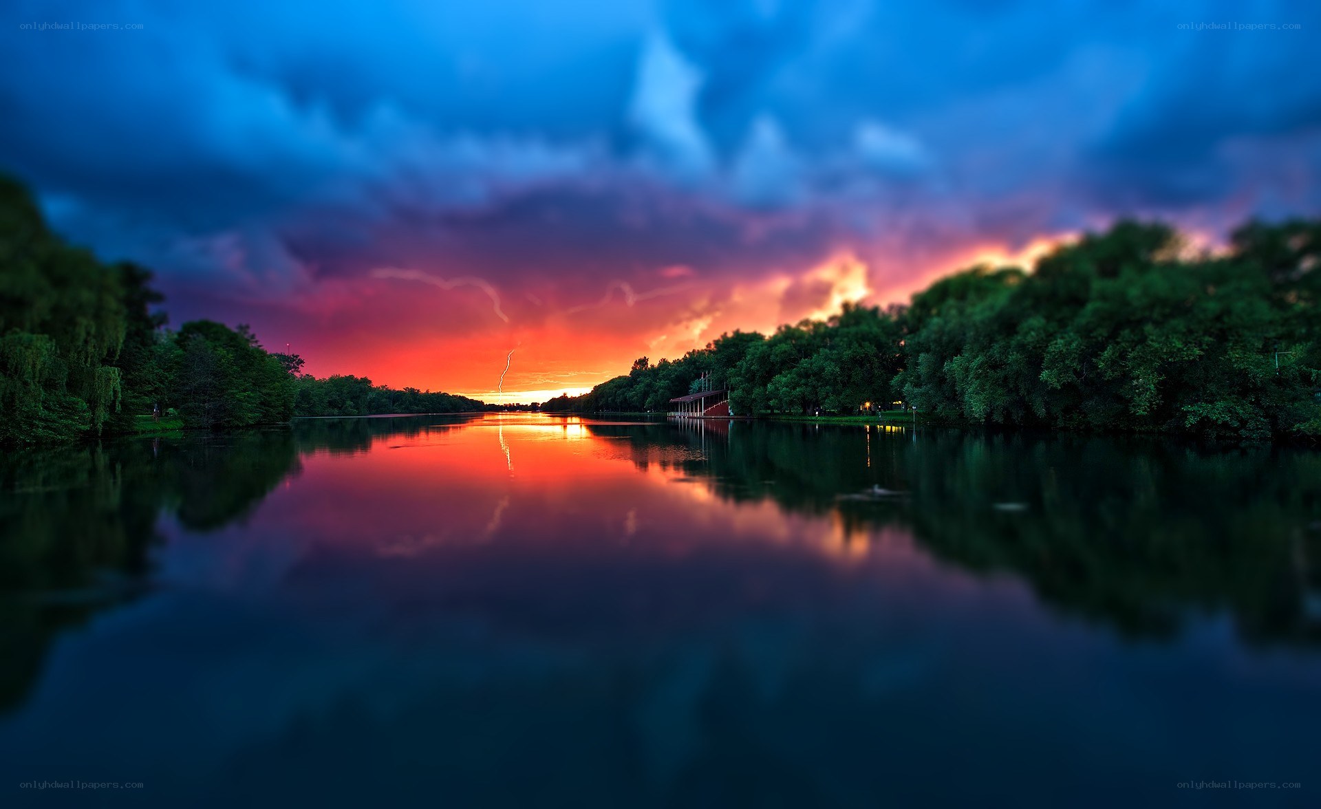 Stormy sunset over a lake