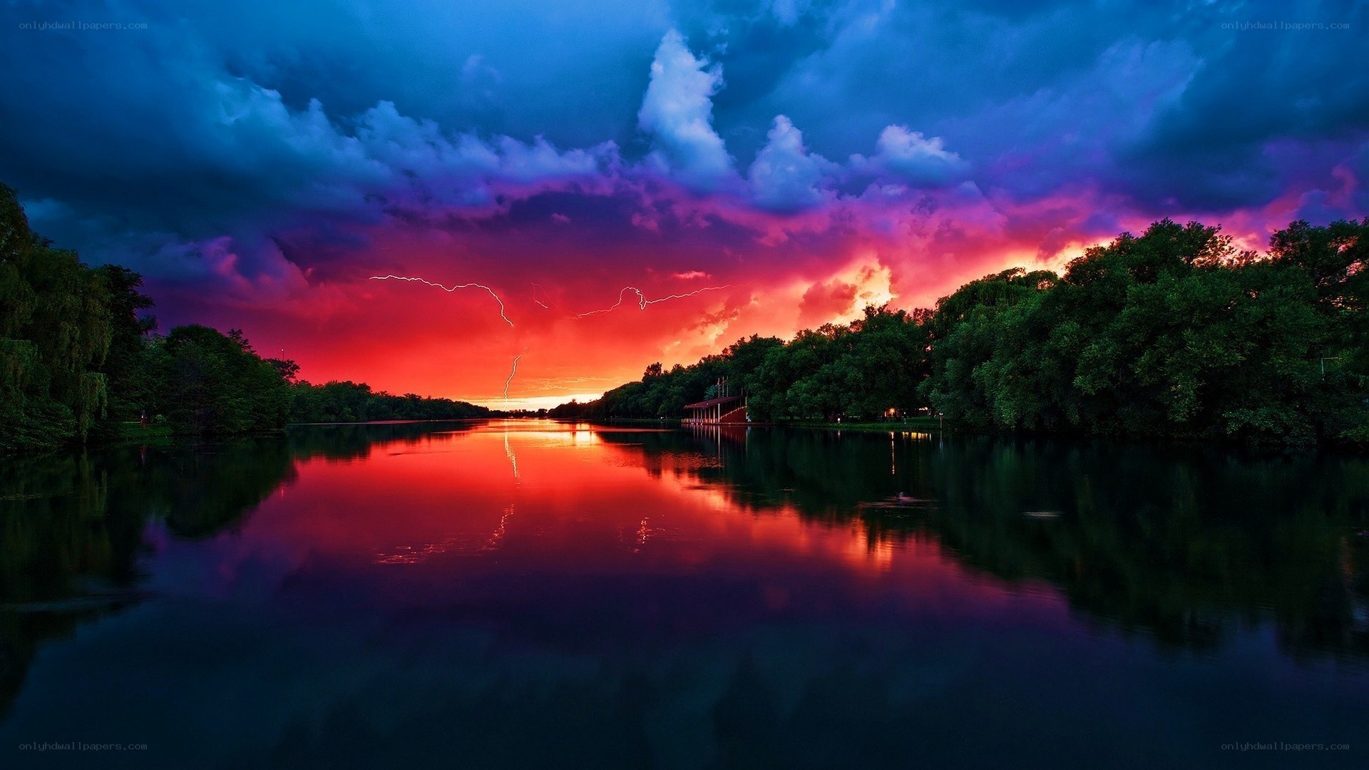 Stormy sunset over a lake