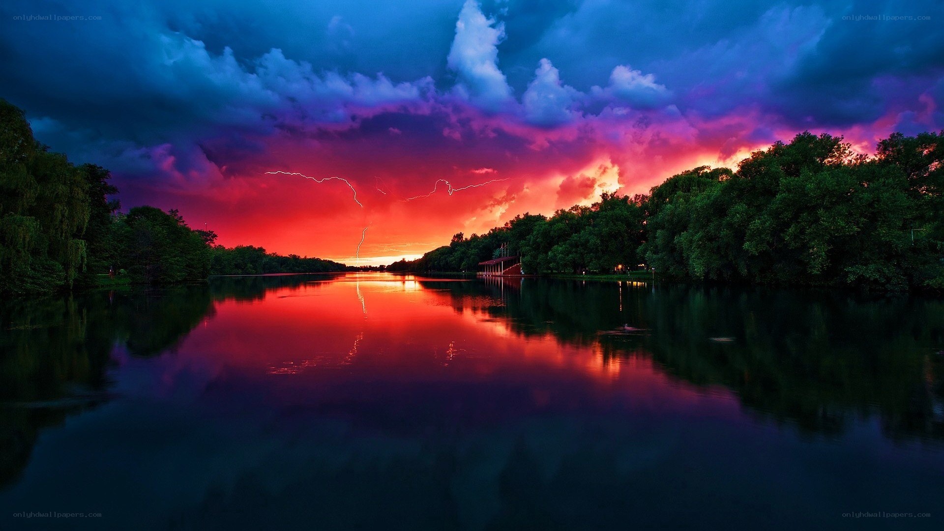 Stormy sunset over a lake