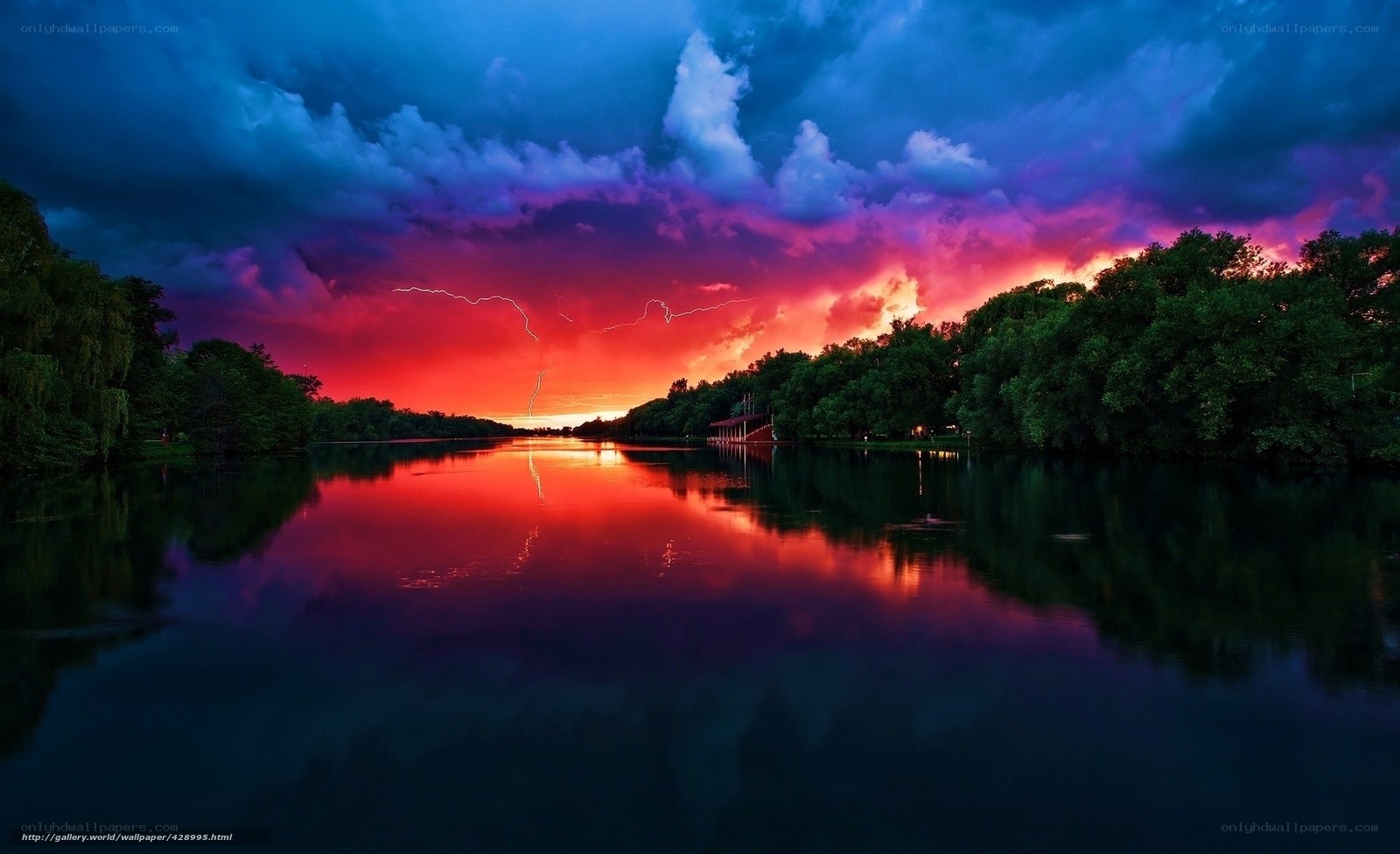 Stormy sunset over a lake