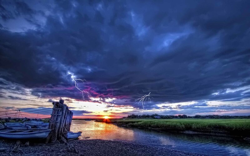 Stormy sunset over a marsh