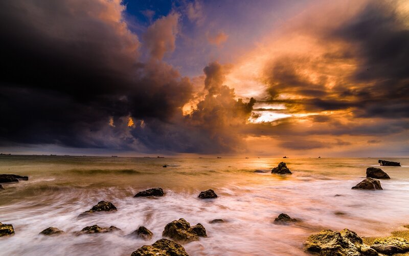Stormy Sunset over Ocean — Orange