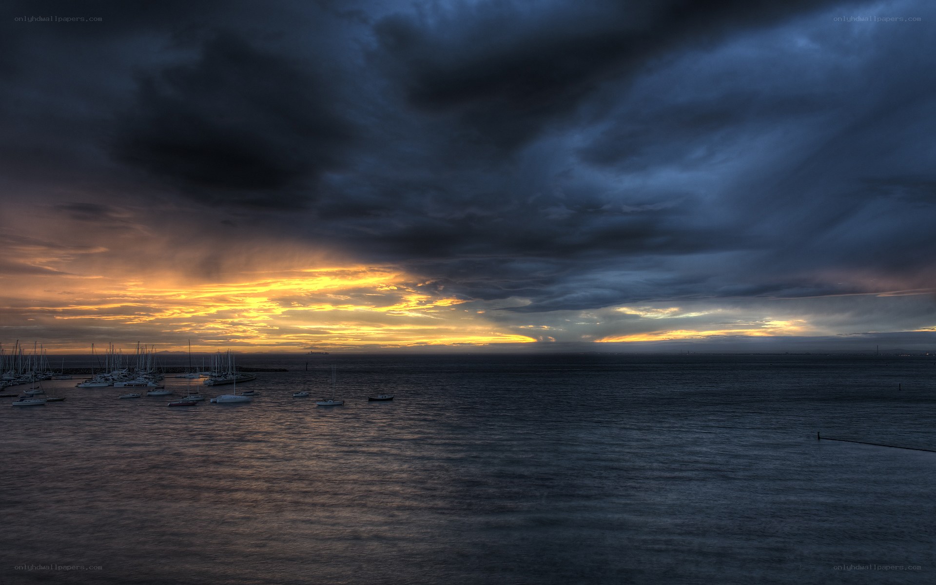 Stormy sunset over the harbor