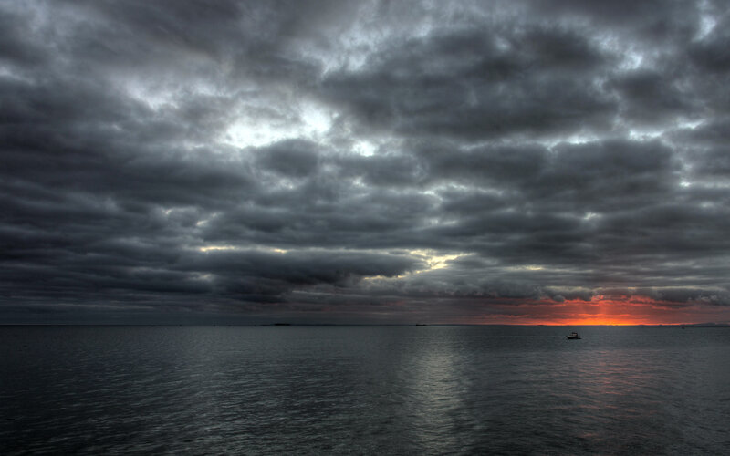 Stormy sunset over the sea