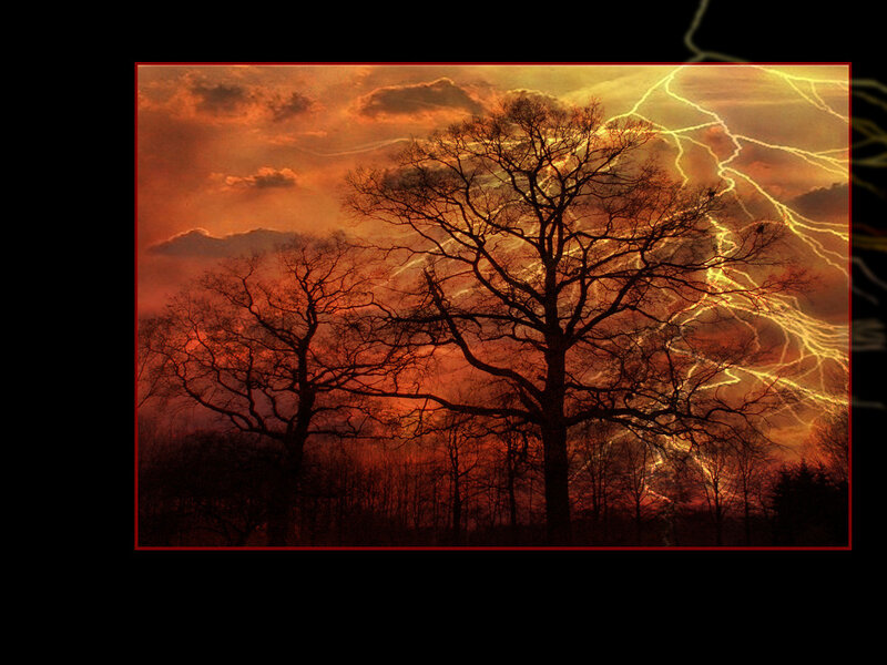 Stormy sunset with lightning