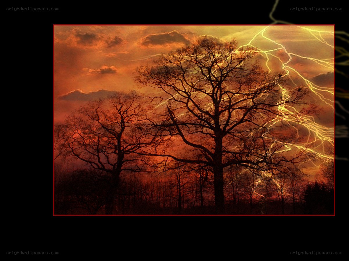 Stormy sunset with lightning