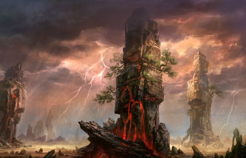 Stormy volcanic landscape